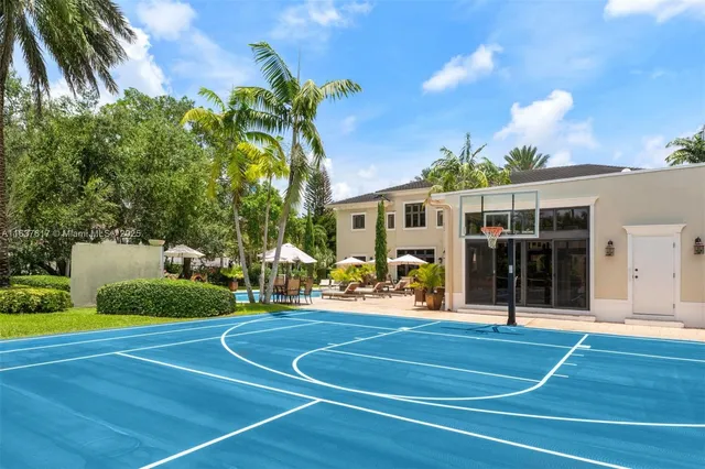 an aerial view of a house with a garden