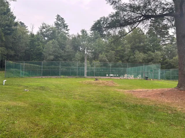 a view of a swimming pool with a yard