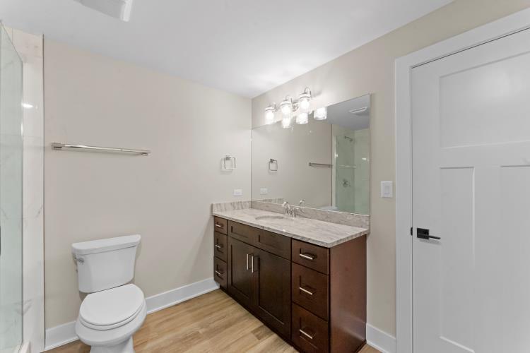 19503 Tramore Lane Mokena, IL 60448 - Photo 24 of 29 a spacious bathroom with a granite countertop sink a toilet and a mirror