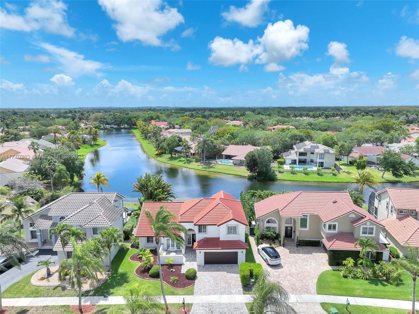 1055 San Luis Rey Weston, FL 33326 - Photo 55 of 75 an aerial view of residential houses with outdoor space and lake view