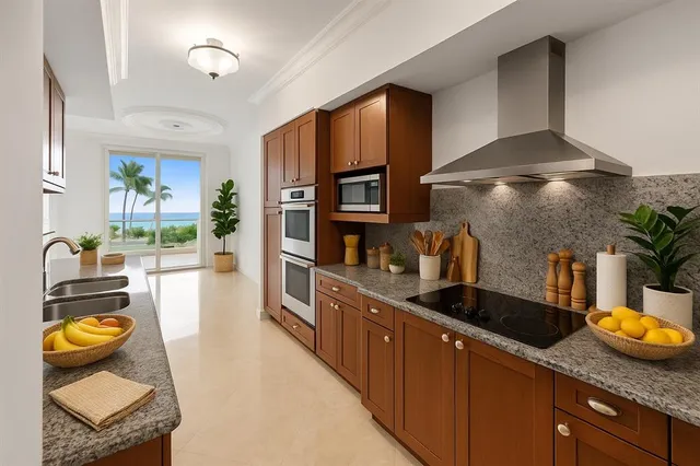 a kitchen with granite countertop lots of counter top space