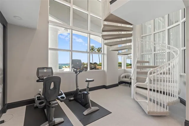 a view of a room with gym equipment