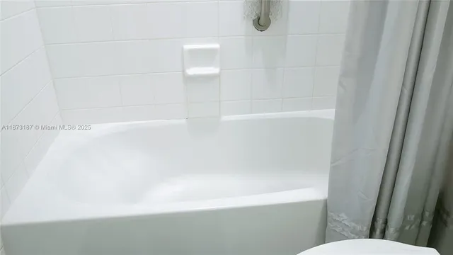 a bathroom with a shower and a toilet