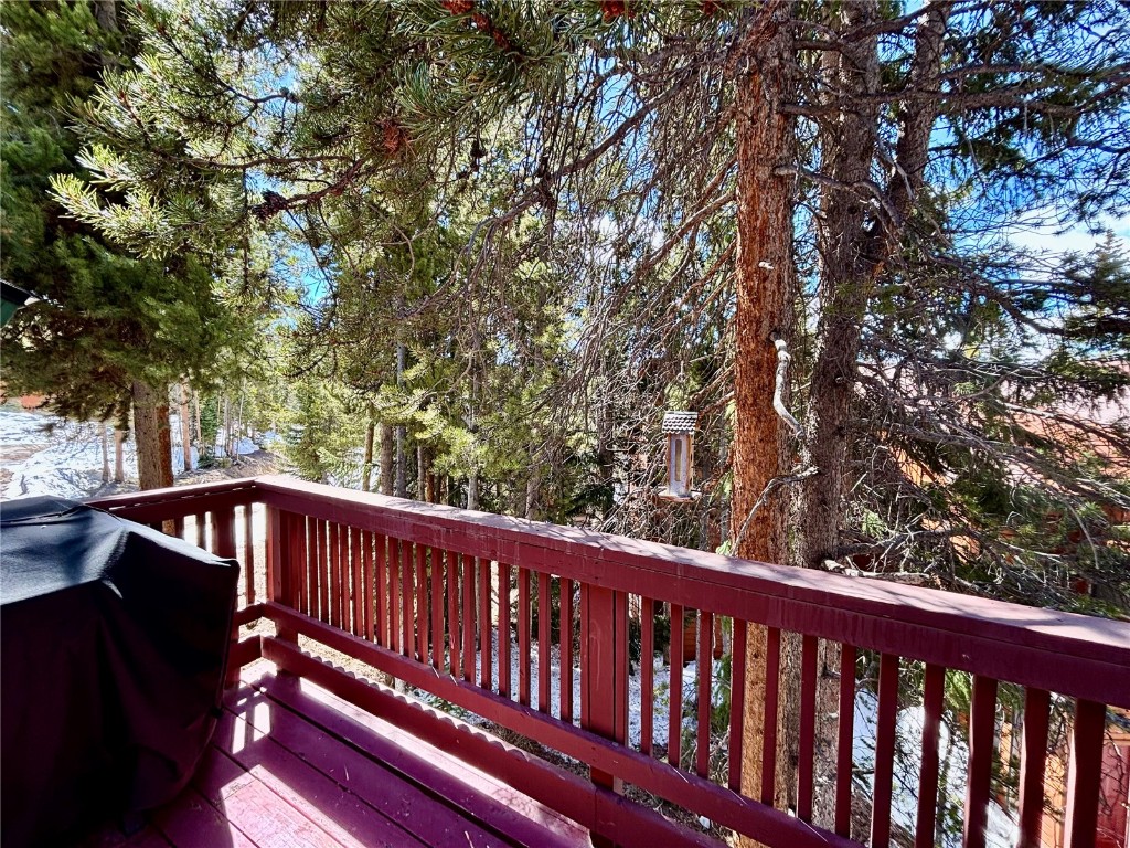 1310 Baldy Road, Unit D Breckenridge, CO 80424 - Photo 13 of 28 a balcony with wooden floor and trees