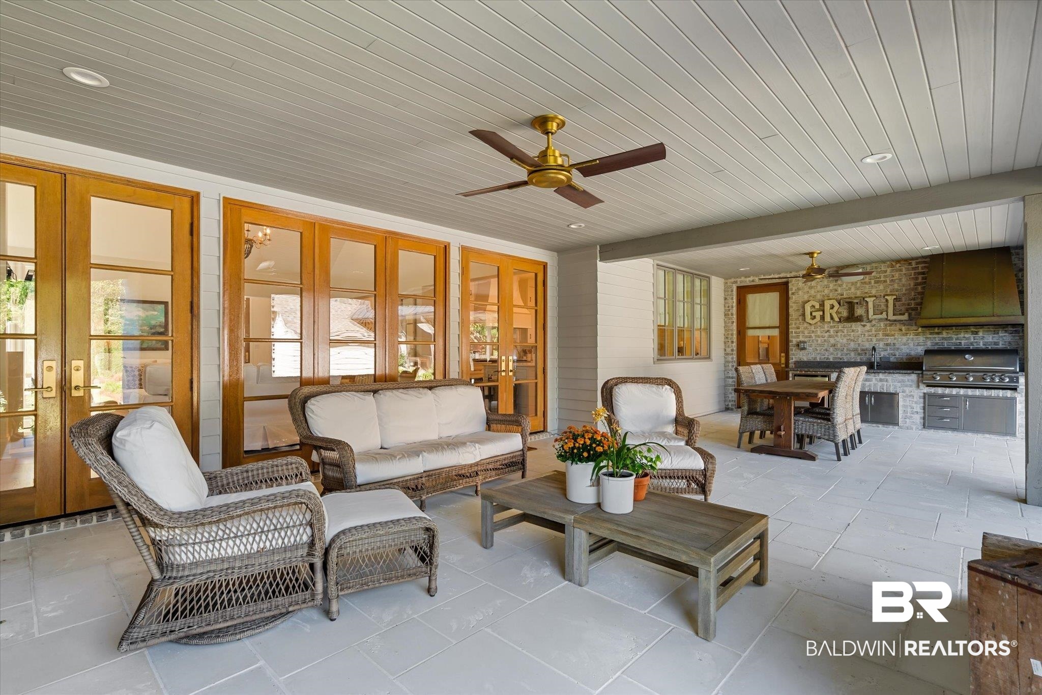 2 Garden Trace Mobile, AL 36608 - Photo 35 of 55 Interior space with grilling area, outdoor lounge area, ceiling fan, and an outdoor kitchen