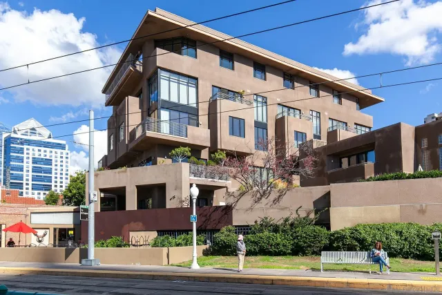 a view of a city with tall buildings