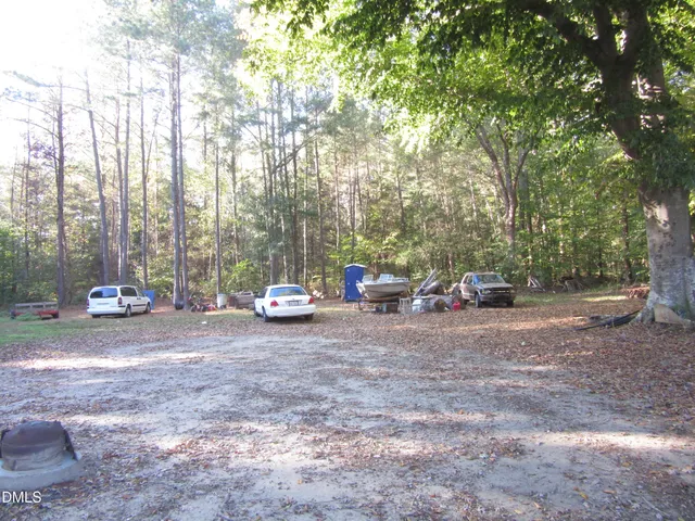 a view of backyard with parked car