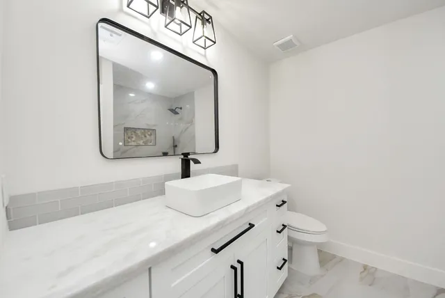 a view of a park with large trees