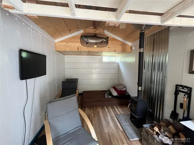 a workspace with wooden floor