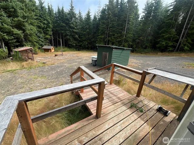 a view of backyard with plants and outdoor seating