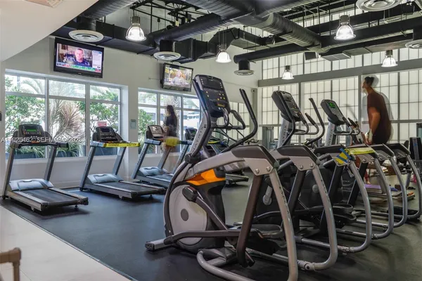 a view of a room with gym equipment