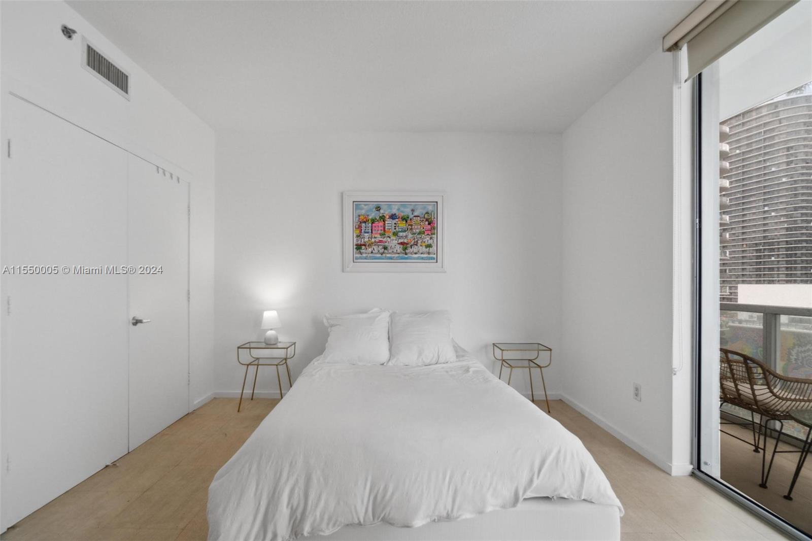 1050 Brickell Avenue, Unit 2422 Miami, FL 33131 - Photo 11 of 21 a bedroom with a bed and a chandelier