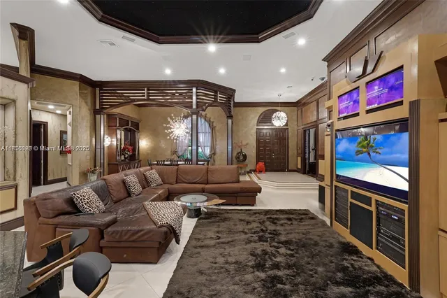 a large room with a bed and furniture