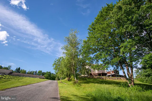 a view of a water fountain and a big yard