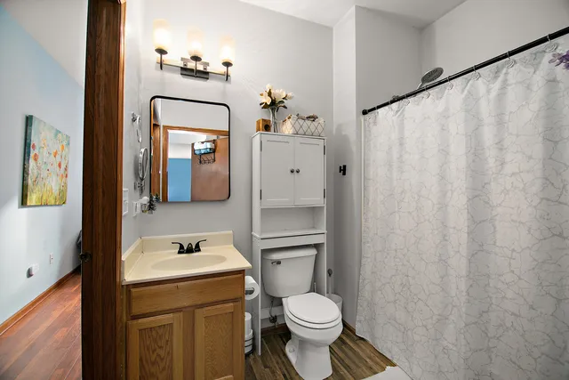 a bathroom with a sink a toilet and a mirror