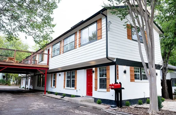 a front view of multiple houses