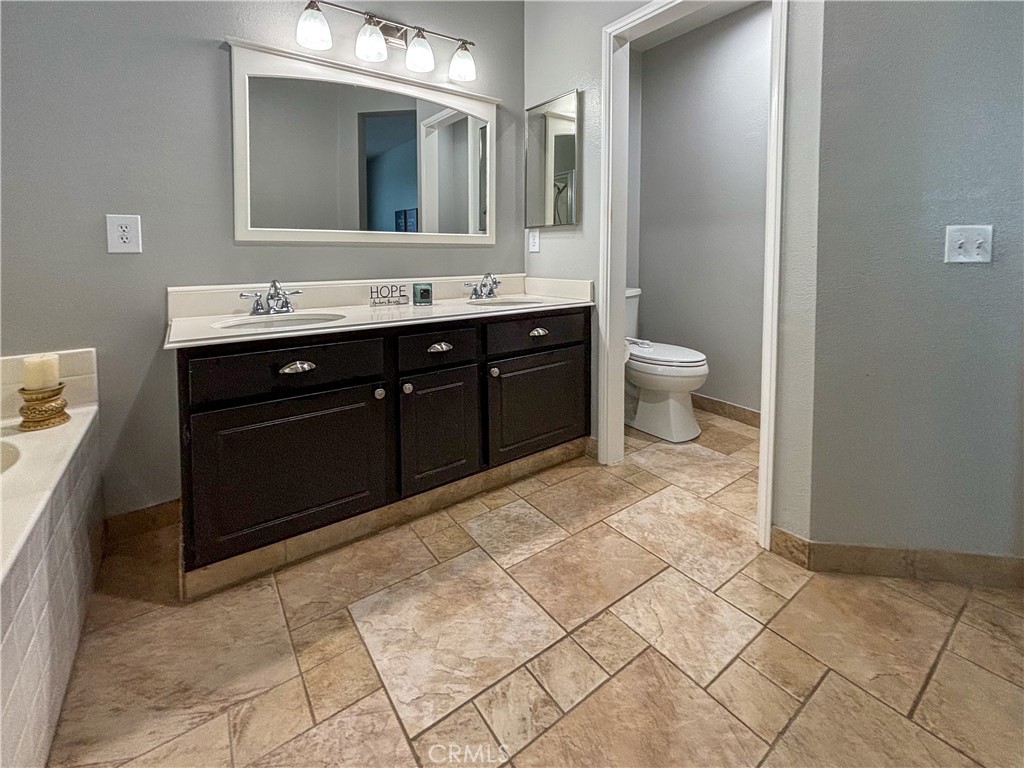 20808 Millbrook Street Riverside, CA 92508 - Photo 32 of 51 a spacious bathroom with a sink a toilet and a mirror