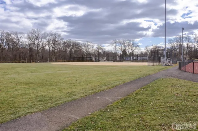 a view of a field with an ocean