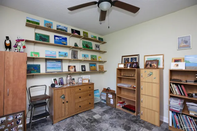 a room with a book shelf and a shelf