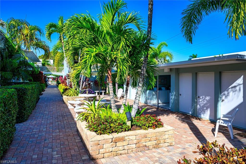 637 12th Avenue South, Unit 637 Naples, FL 34102 - Photo 17 of 35 a view of a backyard with plants and swimming pool
