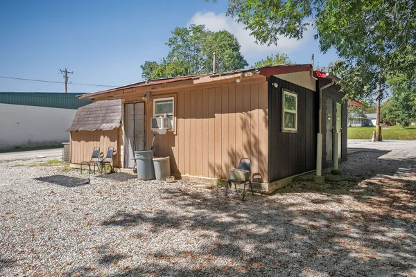 an outdoor space with swimming pool