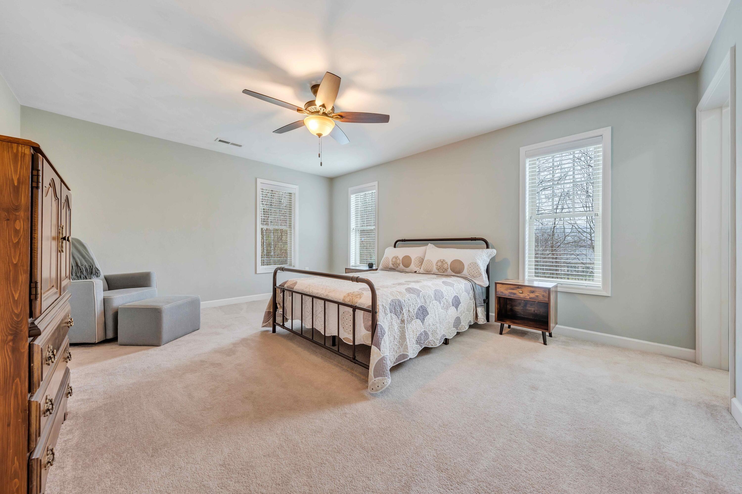 7041 Mountain Spring Trail Roanoke, VA 24018 - Photo 49 of 62 a bedroom with a bed and a chandelier