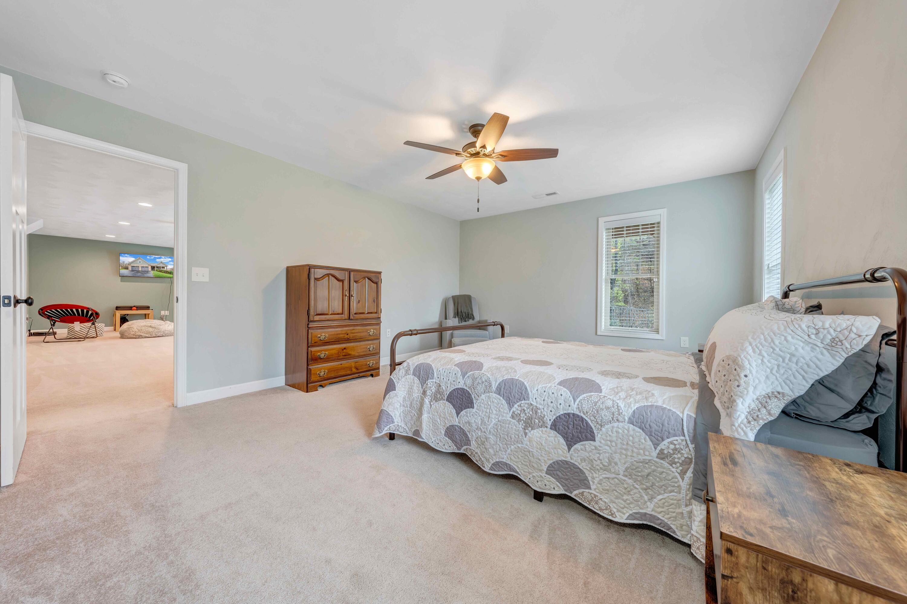 7041 Mountain Spring Trail Roanoke, VA 24018 - Photo 50 of 62 a bedroom with a bed and a chandelier