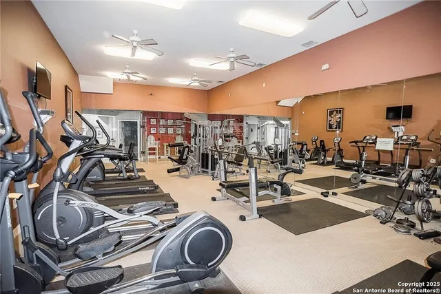 a view of a room with gym equipment
