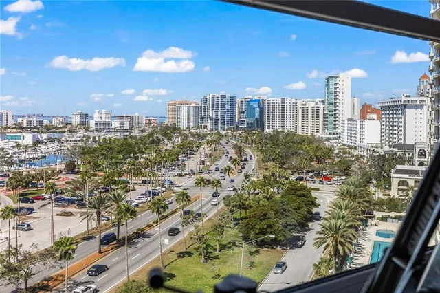 a view of city from a balcony