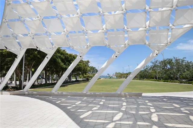 a view of a slide with sitting area
