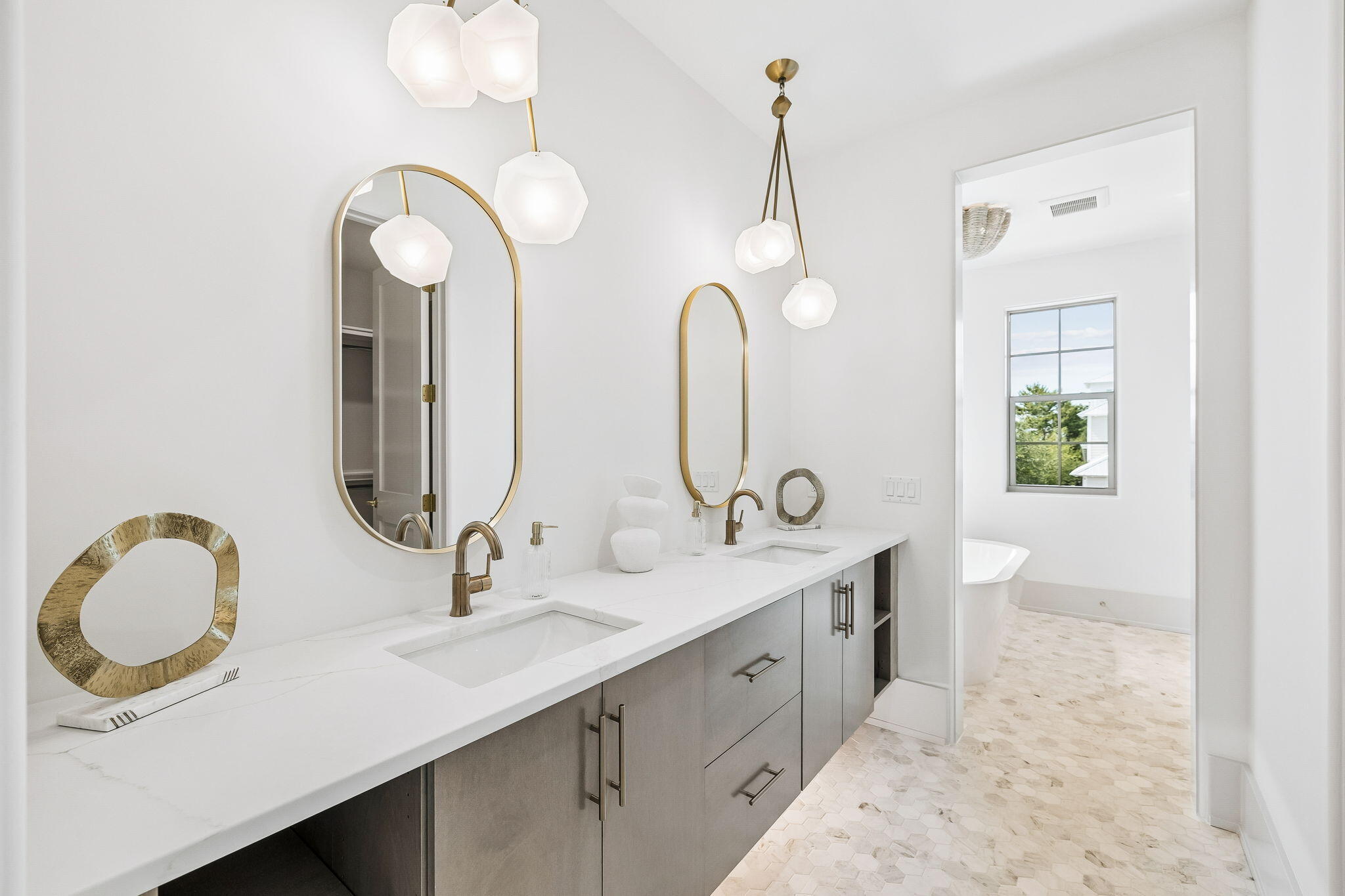 8 East Willow Mist Rd Inlet Beach Inlet Beach, FL 32461 - Photo 19 of 45 a bathroom with a double vanity sink and a mirror