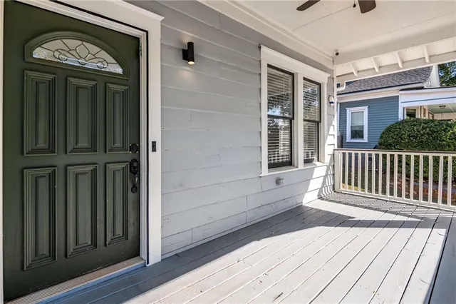 a view of a balcony with a door