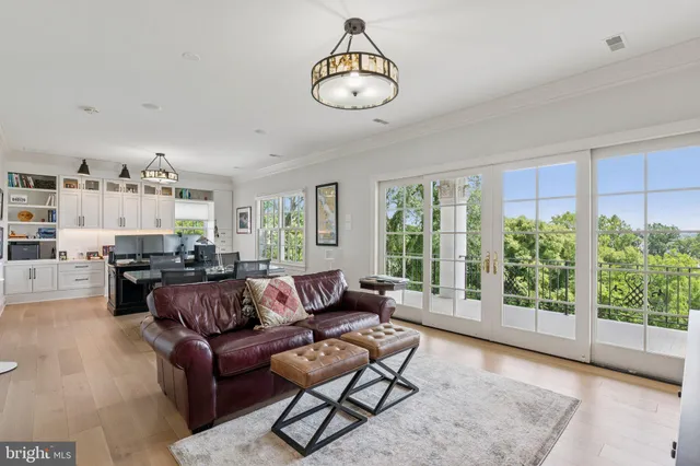 a view of a patio with couches potted plants and a big yard