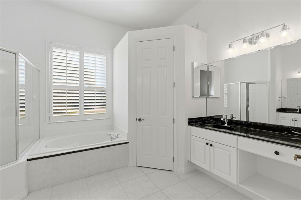 2822 Falcon Ridge Clermont, FL 34711 - Photo 30 of 59 a spacious bathroom with a granite countertop sink a mirror and a bathtub