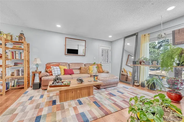 a living room with furniture and a rug