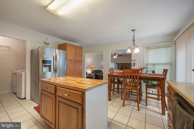 a kitchen that has a table and chairs in it