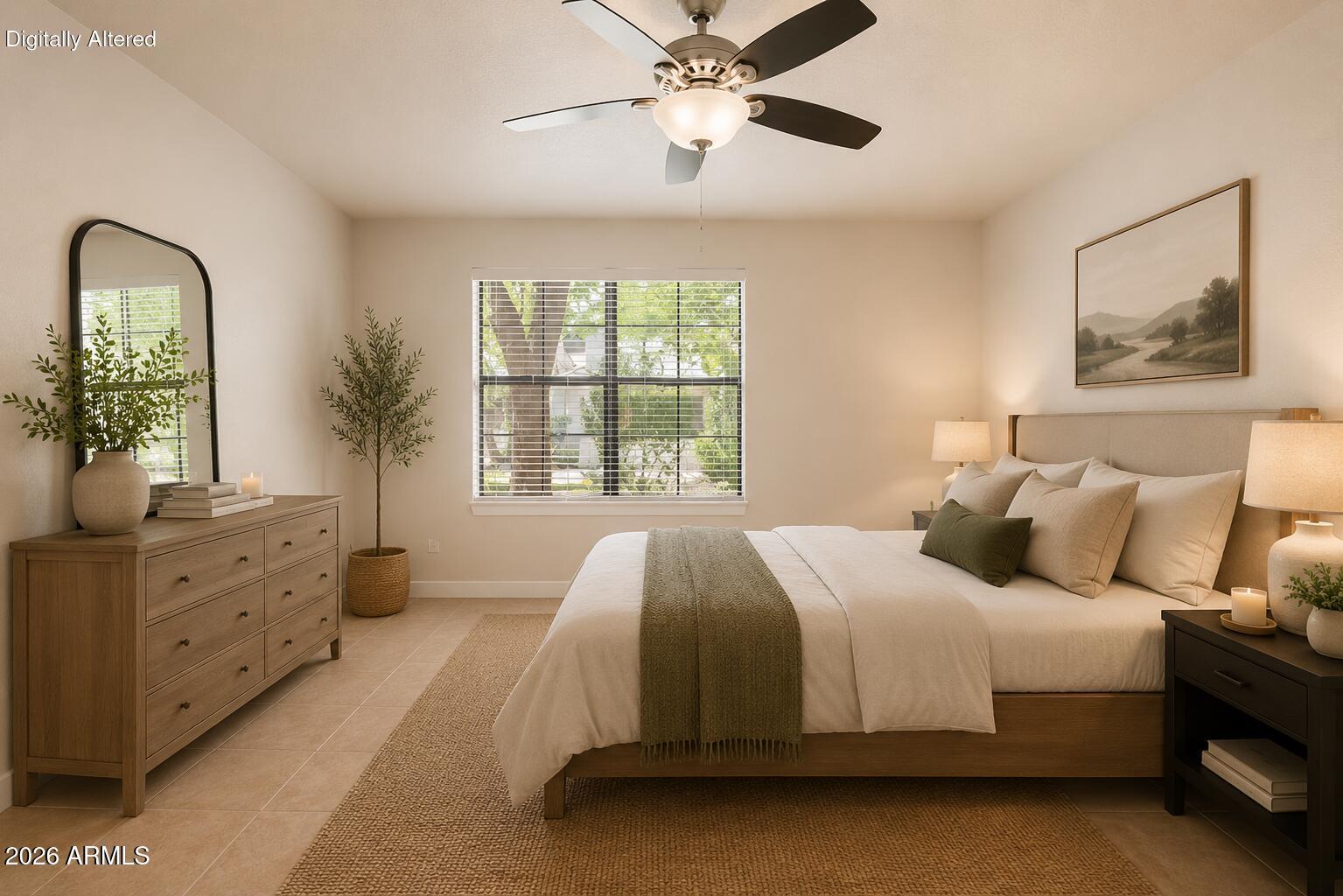 6885 East Cochise Road, Unit 142 Paradise Valley, AZ 85253 - Photo 23 of 47 a bedroom with a bed and a chandelier