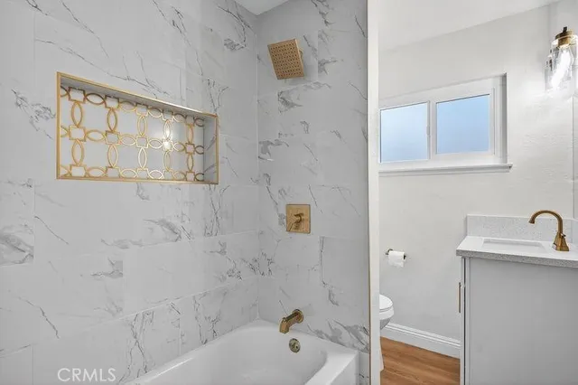 a bathroom with a bathtub