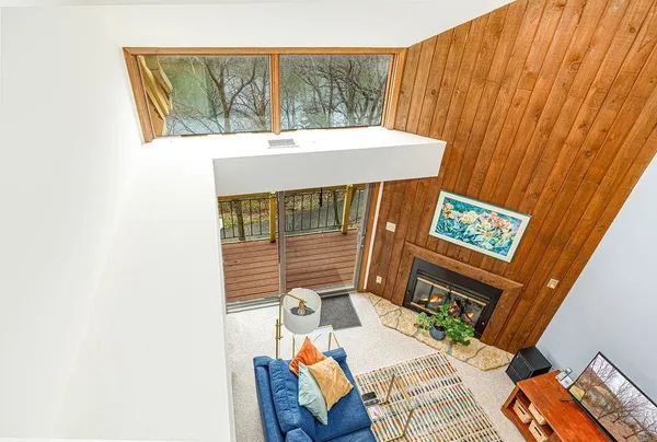 a view of a balcony with a couch