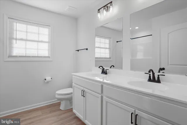 a bathroom with a toilet a sink and mirror