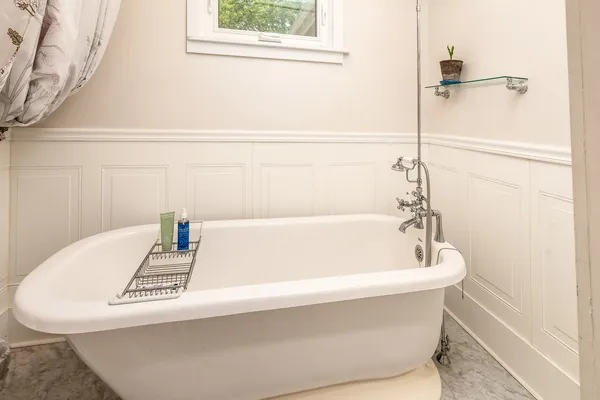 a bathroom with a bathtub