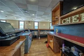 a kitchen with lots of counter top space