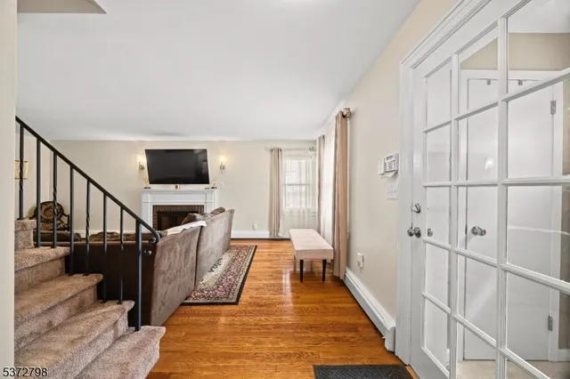 a hallway with cabinets