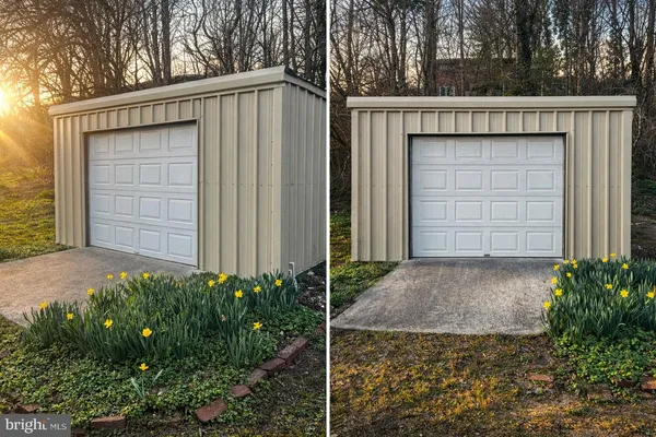 a front view of a house with garage