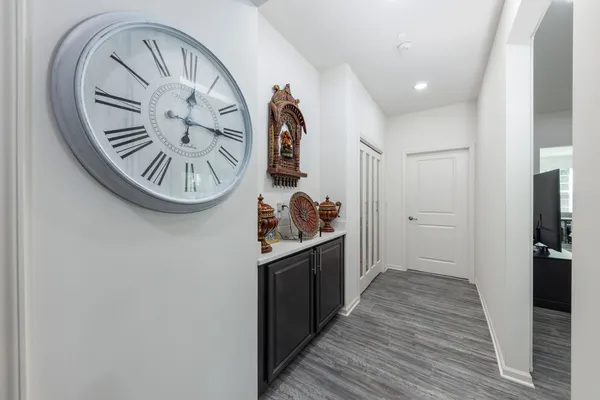 a view of a hallway with elevator
