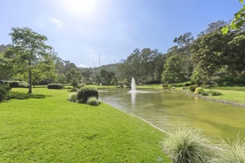 a view of a swimming pool with a yard