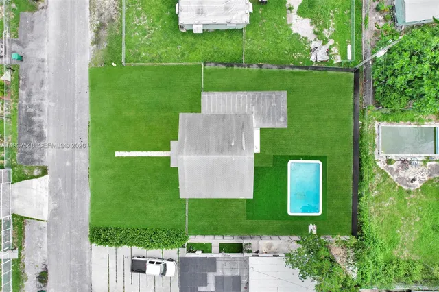 an aerial view of a house