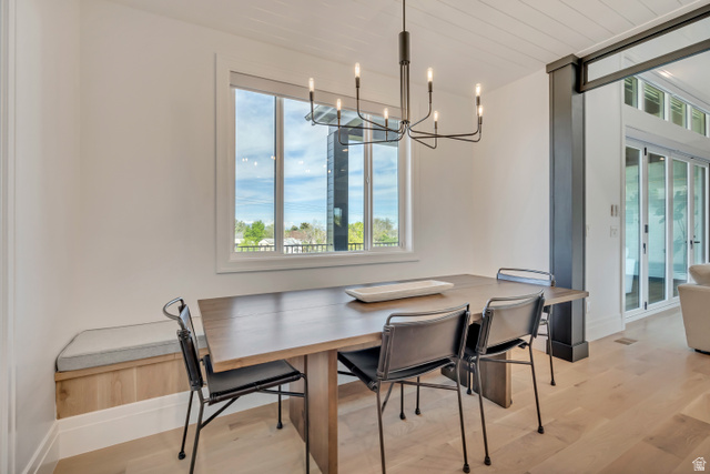 1720 Hillcrest Circle Mapleton, UT 84664 - Photo 47 of 116 Dining area featuring light wood-style floors and hanging lights