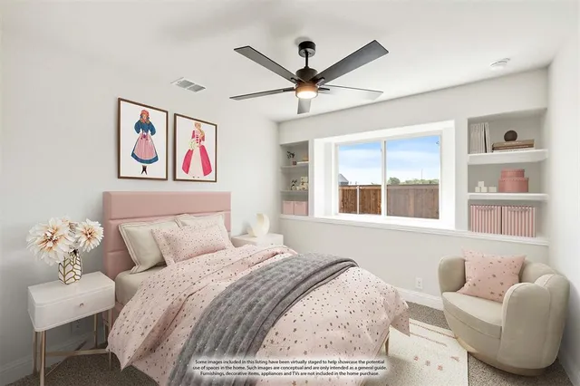 a bedroom with a bed and a couch