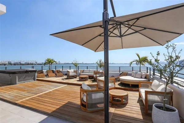 an outdoor space with seating